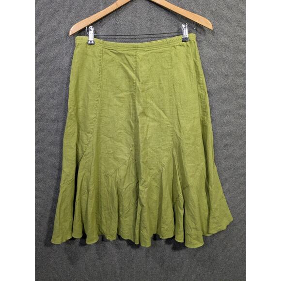 J Jill Linen Skirt Womens 10 Midi Green Twirl Indie Prep Boho Eclectic Casual - Picture 3 of 11